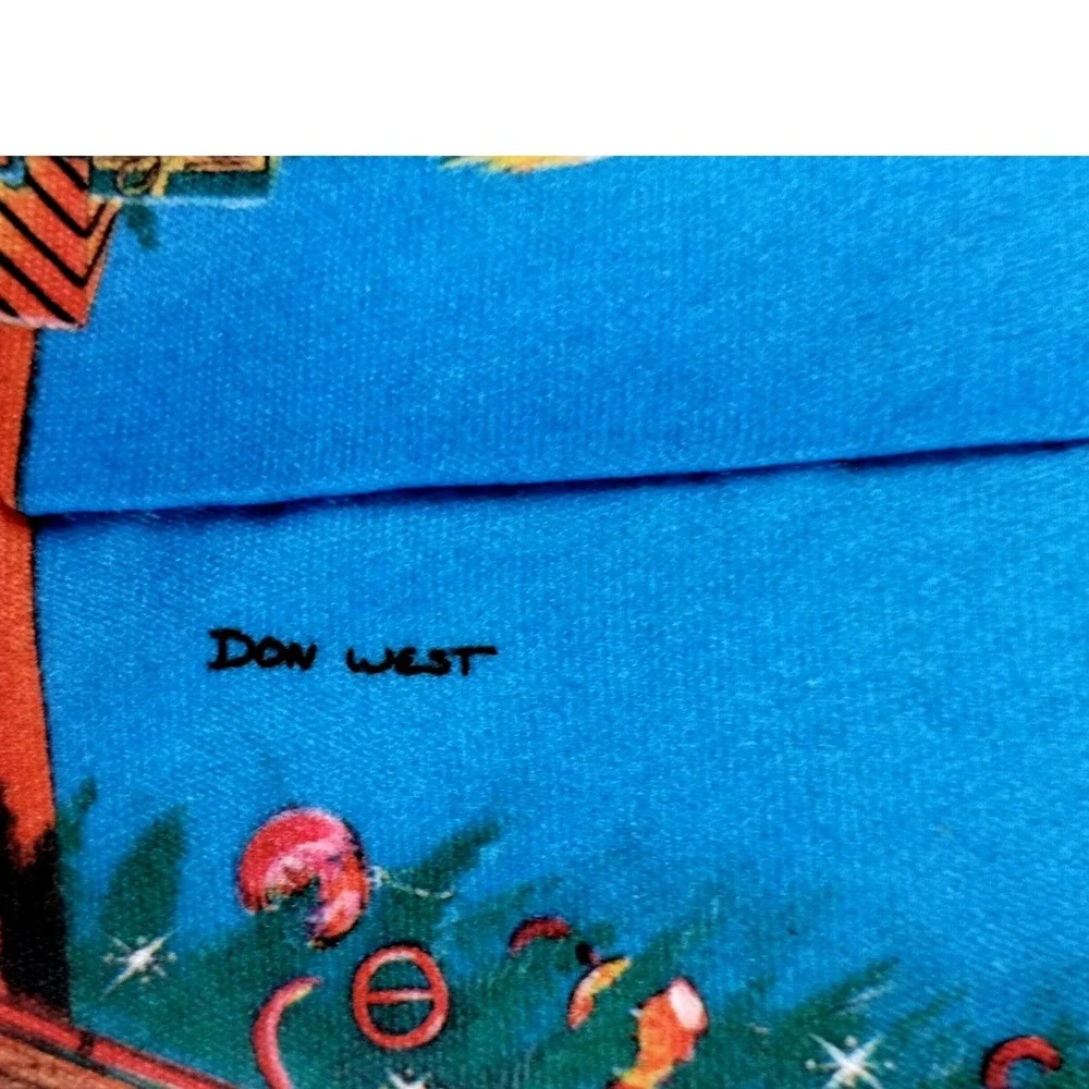 Vintage 1989 Ralph Marlin The Christmas Tree‎ Don West Blue Silk Tie Mens USA